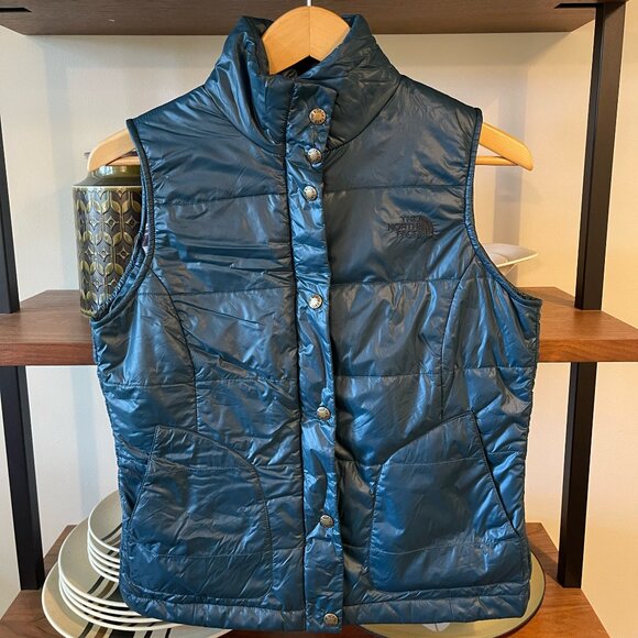 North Face Teal Puffy Vest - Picture 1 of 7